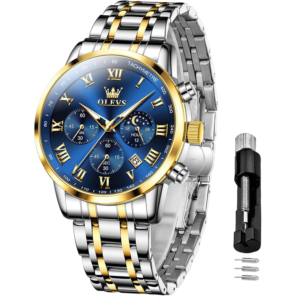 OLEVS Men s Analog Watch Blue Waterproof Stainless Steel Band Date Luminous Fashion Business Classic