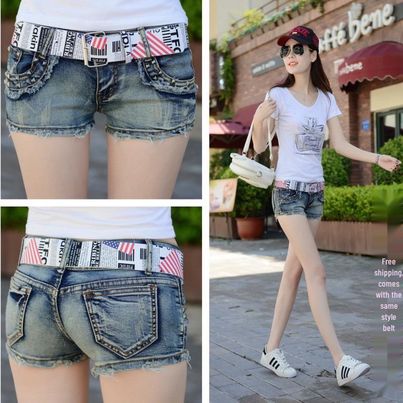 Women's Low-Rise Butt-Lifting Denim Shorts - Slimming, Stretchy, Button-Up Bodycon Hot Pants for Spring, Summer, Autumn 2024.