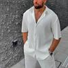 2 Teile/satz Männer Hemd Hosen Set Revers Kurze Ärmel Einreiher Lose Taschen Einfarbig Knöpfe Lange Hosen Casual Streetwear männer Sommer Outfit