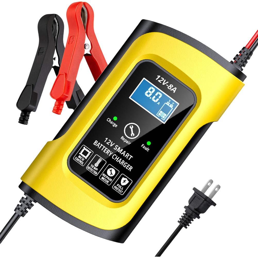 12V 8A Car Battery Charger 3 Stage Charging Smart Full Automatic Charger Digital Pulse Repair Charger for Car Motorcycle