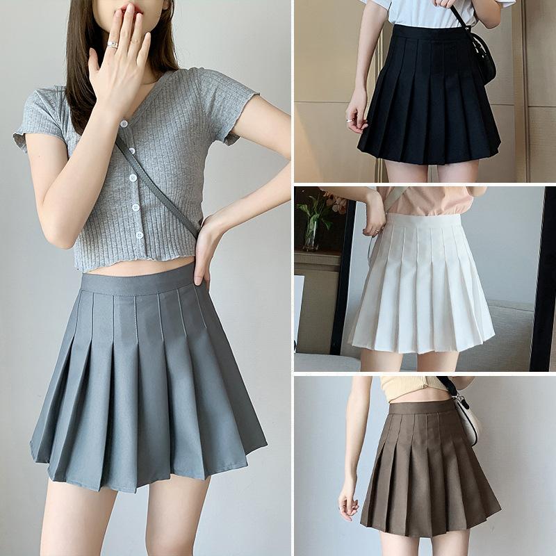 High Waist Solid Pleated Mini Skirt Women Summer Spring Korean White A-line Skirt Y2k Skort Clothes