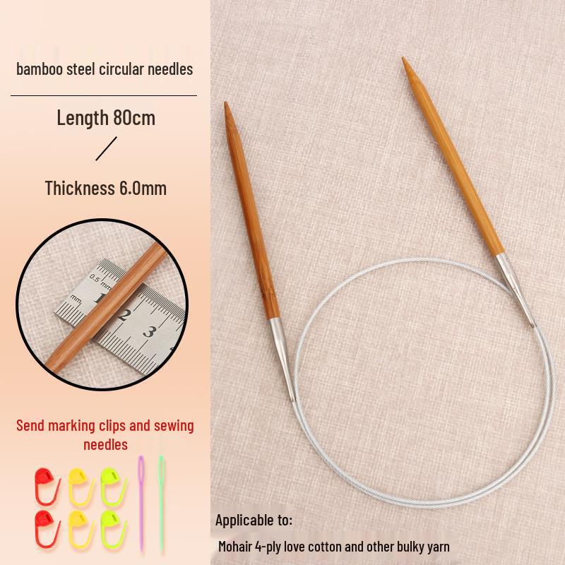 Circular Bamboo & Steel Knitting Needle Set for Hand Knitting Cowl & Cuff Projects