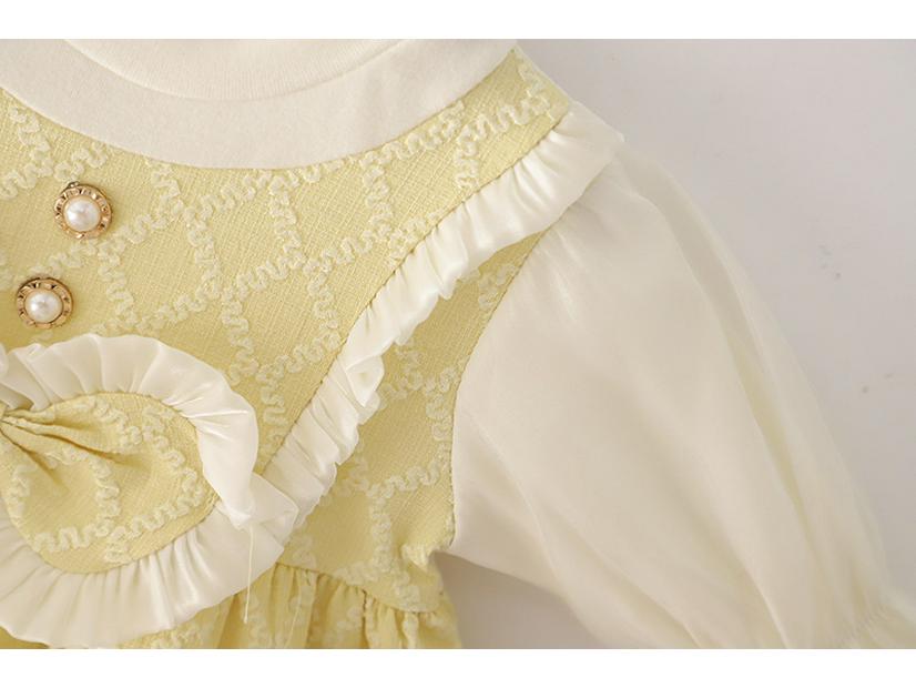 Huiai Girls' Autumn Korean Princess Dress: Long Sleeve Two-Piece Puff Sleeve Skirt