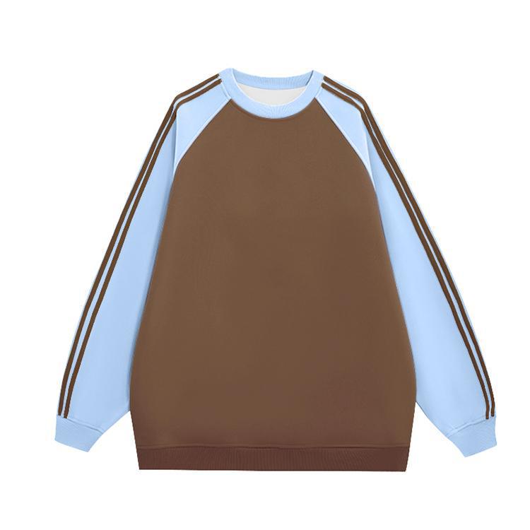 Sweat-shirt pour femme color-block doublé polaire: Manche longue raglan ample, col rond, parfait pour l'automne et l'hiver.