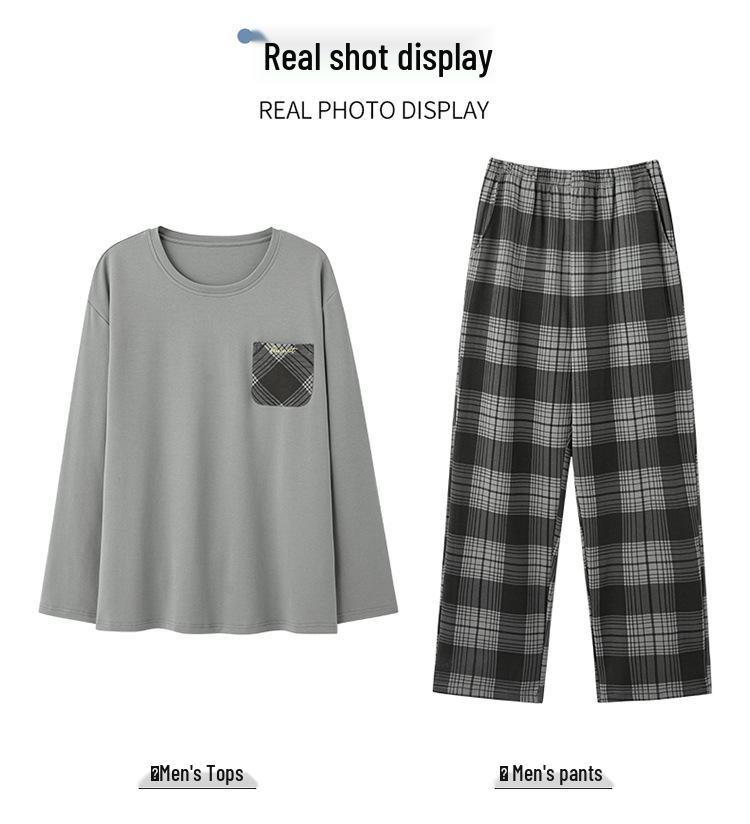 Herr Plusstorlek Ren Bomull Långärmad Pullover Pyjamas för Vår & Höst