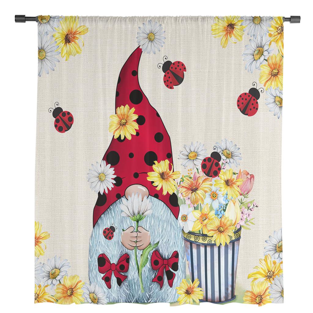 Jarní sedmikrásky Slunéčko sedmitečné Průsvitné okenní závěsy do obývacího pokoje kuchyně Dětská ložnice Voile závěsný závěs