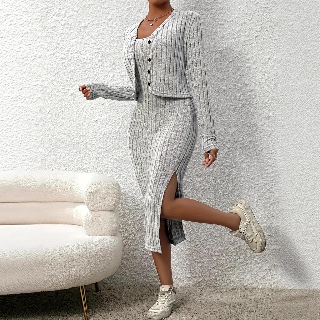 European & American Plus Size Women's Autumn/Winter Fashionable Bodycon Skirt & Coat Set