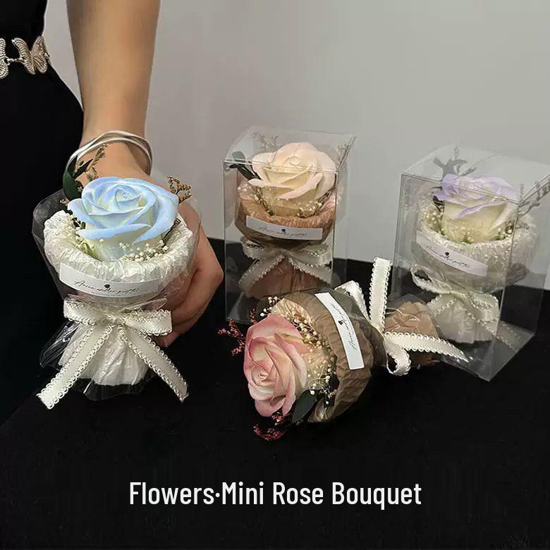 Preserved Mini Rose Bouquet - Artificial Dried Flowers Gift Ornament for Birthdays and Souvenirs
