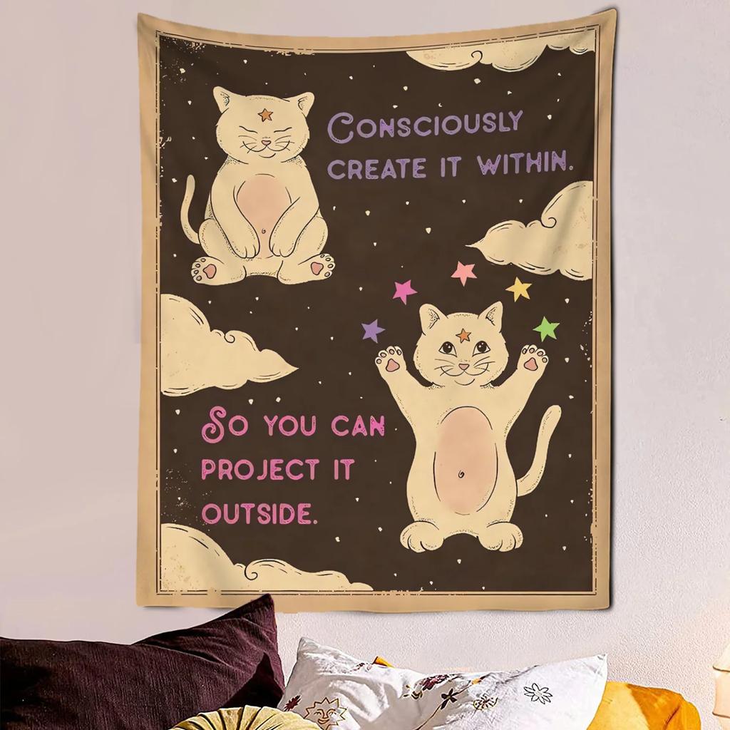VIKAMA Adorable Cat Tarot Tapestry Cute Cartoon Wall Art Perfect for Bedrooms Dorm Rooms and Living Rooms