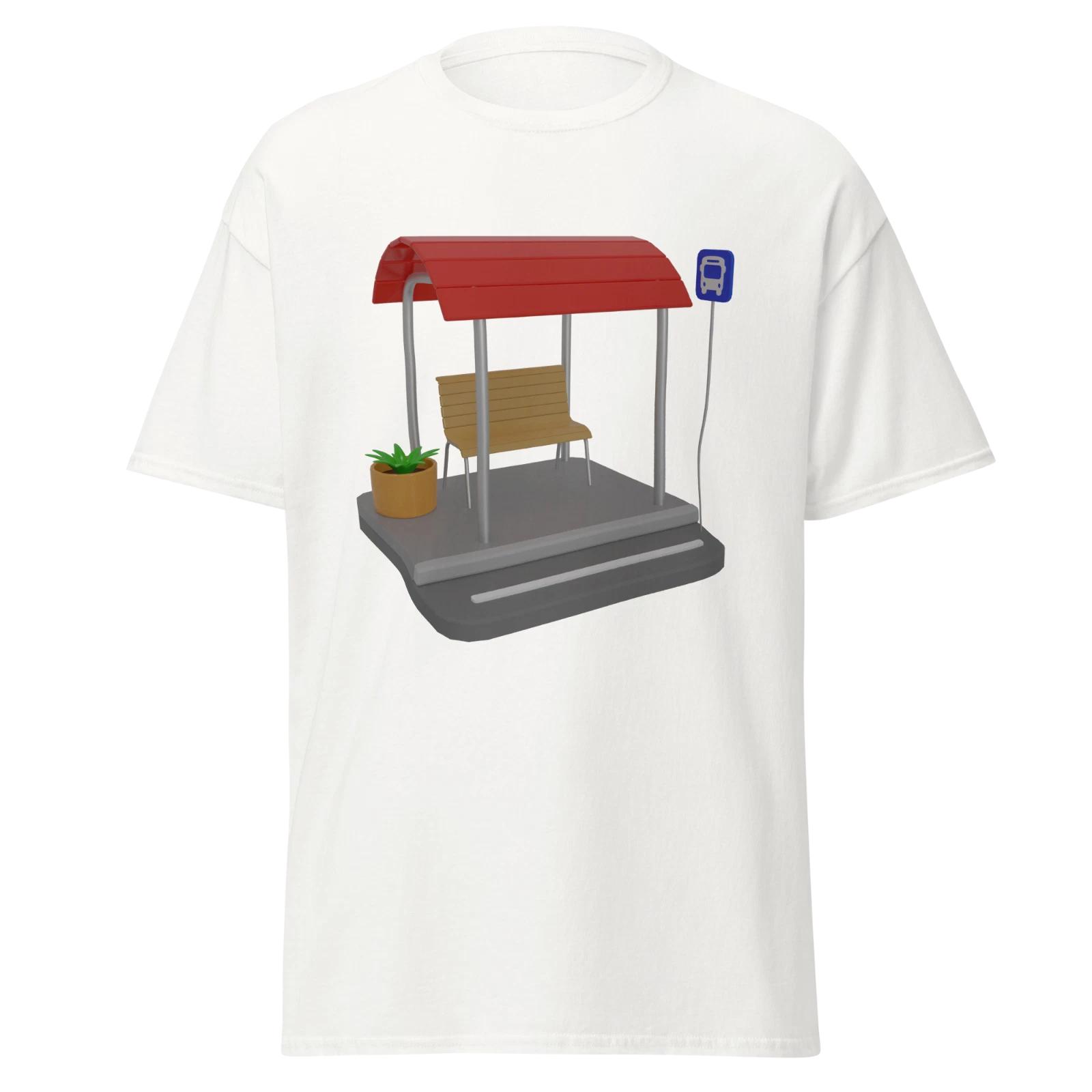Bus Stop Scene Mens Classic T Shirt 3D Design Artistic Cotton Tee XL