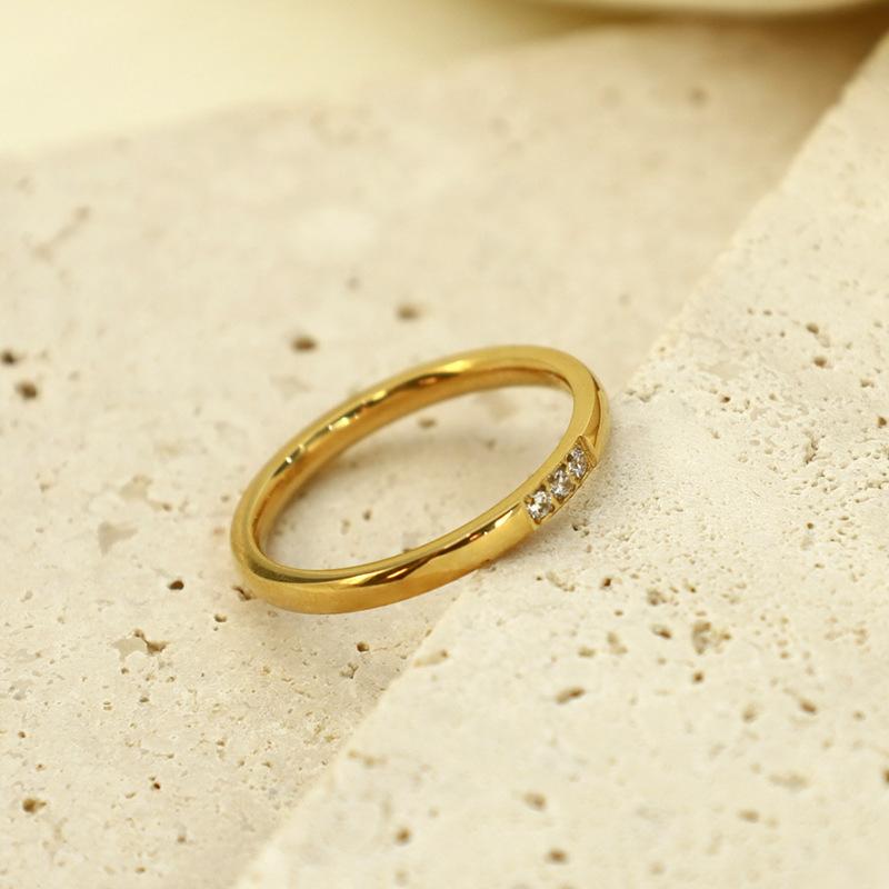 Simple Design Micro Diamond Index Finger Ring Personality 316 Trendy Titanium Steel Gold-Plated Jewelry For Girls Does Not Fade