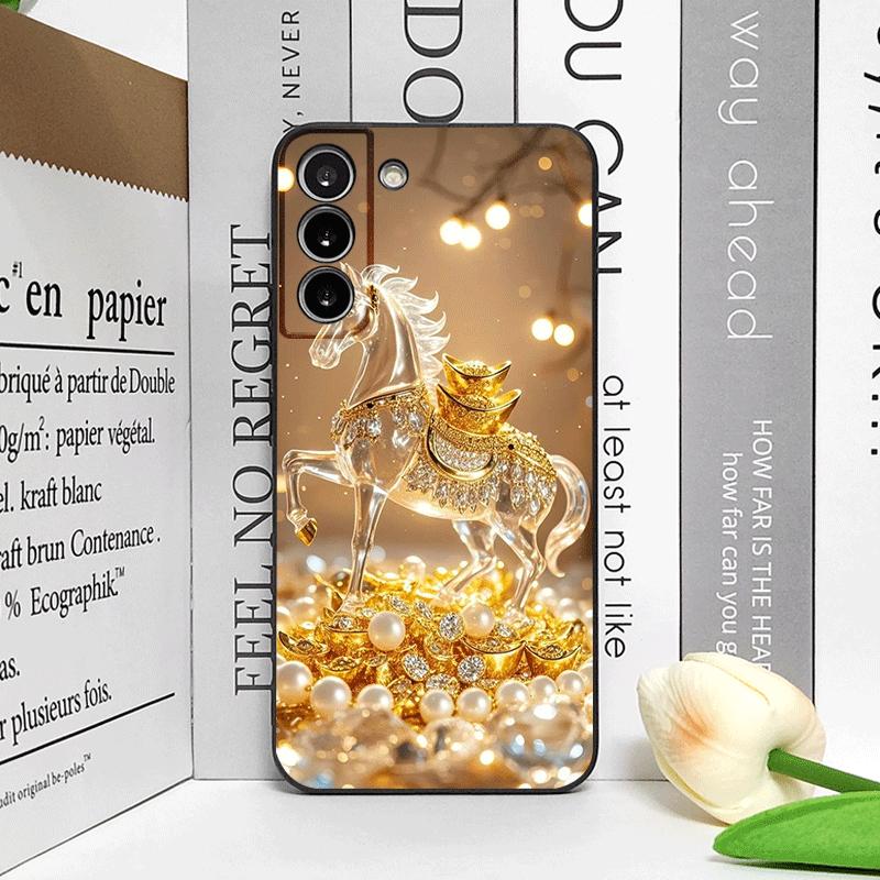 Luxury Crystal Golden Horse Pattern Phone Case for Samsung Galaxy A56 A14 A55 A16 A54 A36 A53 A52 A51 A50 Shockproof Soft Cover