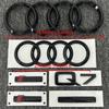 New1Pc 4Ring Logo ABS Black Car Hood Front Grill Emblem Rear Trunk Badge Sticker 1P Q7 1P Quarrto 2P Sline For Q7 2016-2023