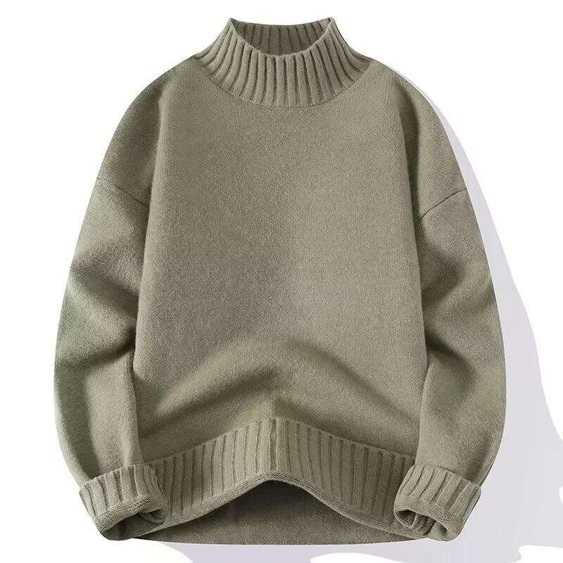 Spring And Autumn Winter New Men'S Half High Collar Hoodie Sweater Solid Color Versatile Simple Warm Knitted Sweater