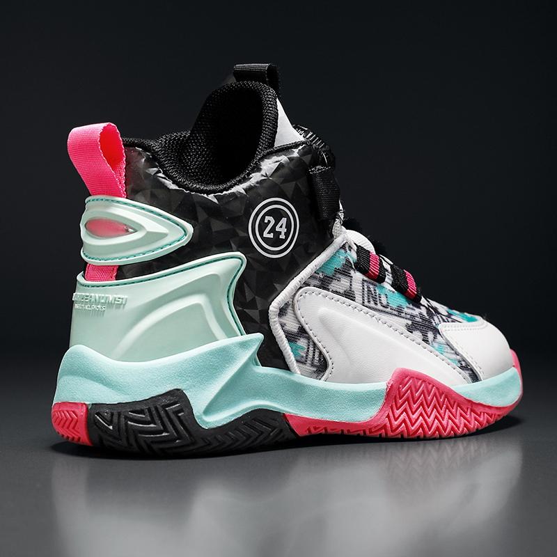 31-40 Children's Large Size Anti Slip and Wear-resistant Fashionable Sports Shoes High Top Basketball Shoes