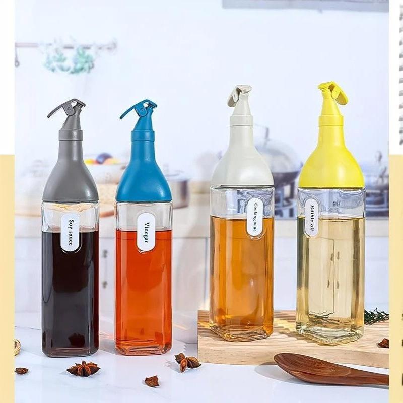 1Pcs Glass Oil Dispenser Bottle With Flip Top Lid Leak Proof Seasoning Sauce Vinegar Storage Container For Kitchen Cooking