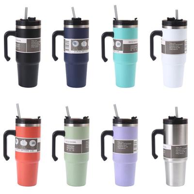 30oz Stainless Steel Vehicle-Mounted Thermos with Handle & Straw