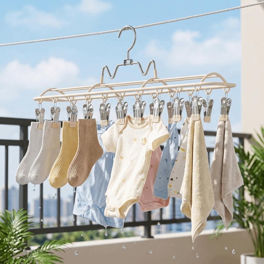 with 20 Clips Sock Drying Rack Stainless Steel Clothes Hanger Baby Sock Clips Laundry Room