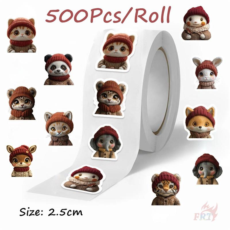 500Pcs/Roll Q Animals Wearing Knitted Hat Kids Rewards Stickers - DIY Scrapbooks Album Decor Sealing Label Decals