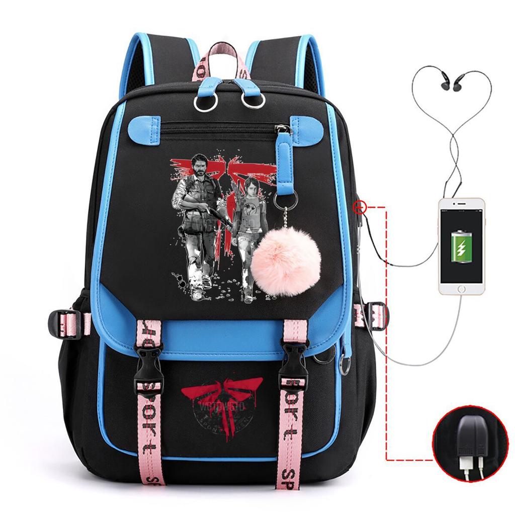 Trend Printing Student Casual Schoolbag Contrasting Color Neutral USB Backpack