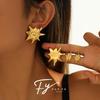 European & American Irregular Pleated Titanium Star Stud Earrings - Women's Exaggerated High-end Light Luxury Jewelry.