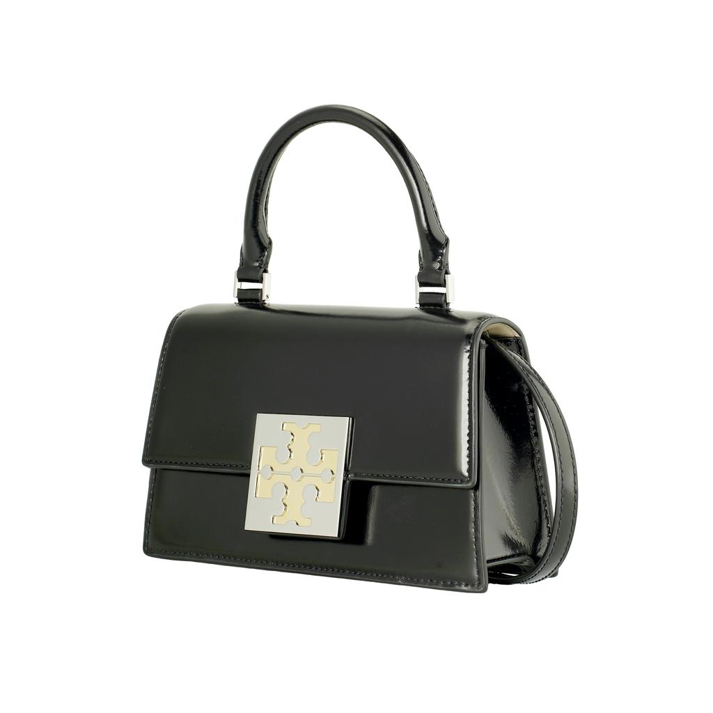 Tory Burch Bon Bon Metal Square Double T Logo Flap Removable Shoulder Strap Leather Mini Shoulder Crossbody Bag Women Bags Black 148865-001
