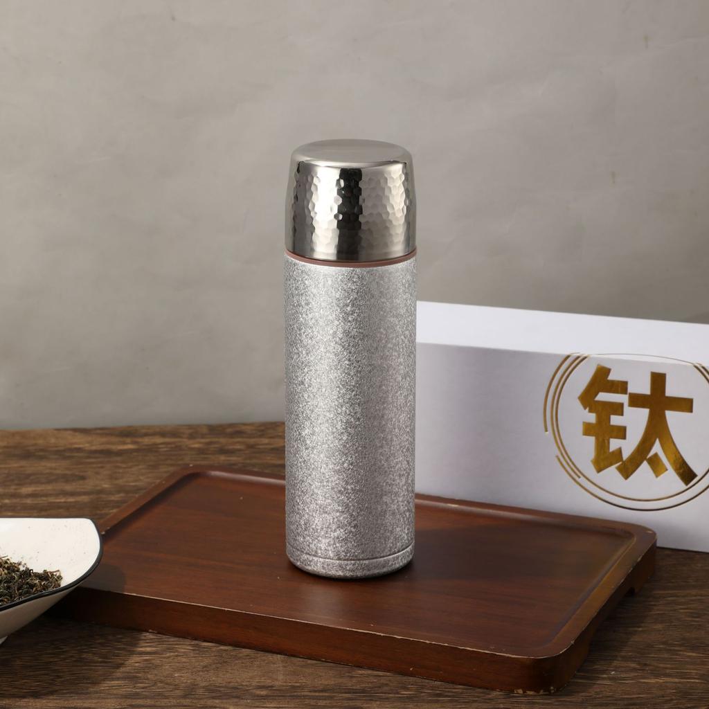 High-Value Titanium-Covered Double-Layer Thermos Cup Portable Hammer-Pattern Vacuum Stewed Teacup Light Luxury High-End Business Gift Cup