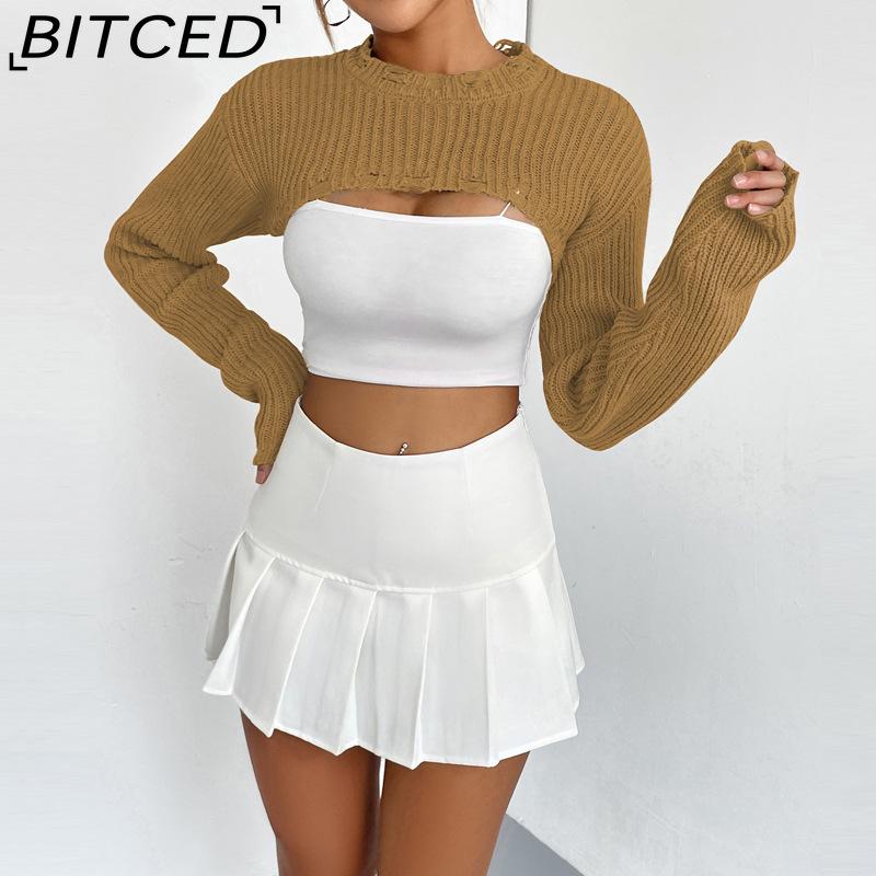 BITCED Pullover Knit Cover-Up Women's Niche Design Ultra-Short Outerwear Sexy Crop Top