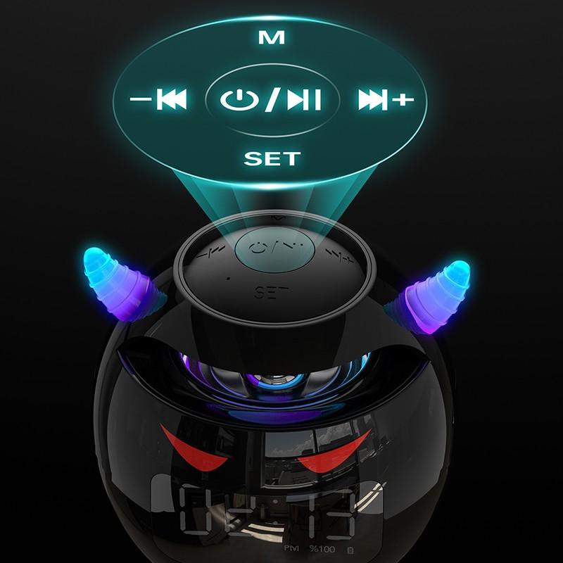 Portable Cute Little Devil AI Smart Bluetooth Speaker 3D Stereo Subwoofer Mini LED Digital Clock Alarm Clock Waterproof HIFI Music Box