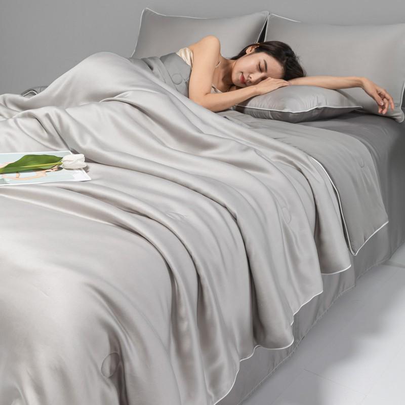 Class A Ice Silk Summer Quilt Set - Cooling, Water Washable, Embroidered, Air Conditioning Friendly, Thin Quilt for Naked Sleep