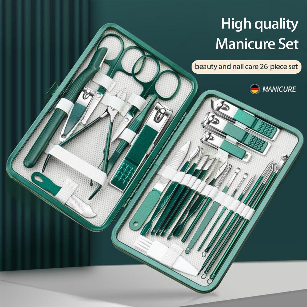 Dark Green 12-Piece Stainless Steel Manicure Nail Clippers Set with Dead Skin Clippers, Nail Scissors, Nail Tools