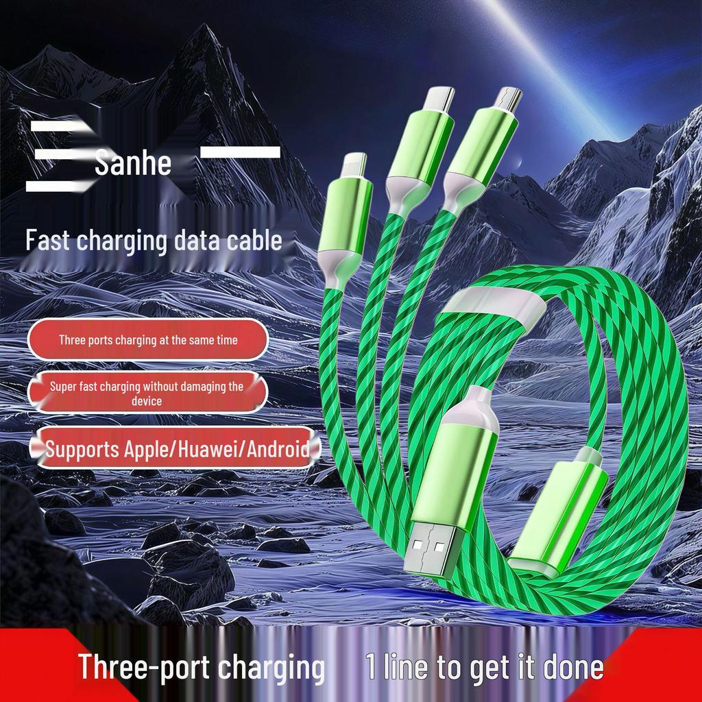 Seven-Color Luminous 3-in-1 Charging Cable for Mobile Devices and Gaming