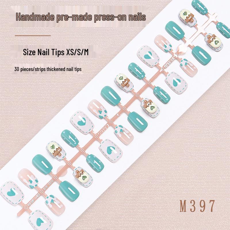 

Summer Ice Cream Nail Art: Cute Fresh Short False Nails, Handmade for Students