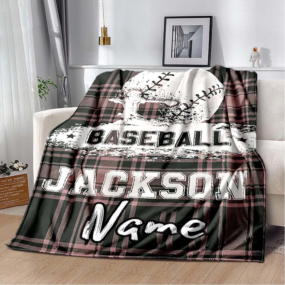 Plaid Baseball Customize Your Name Blanket Warm Comfortable And Soft Blankets Are Suitable For Home Chairs Office Sofas Sofas Office Camping And Gifts