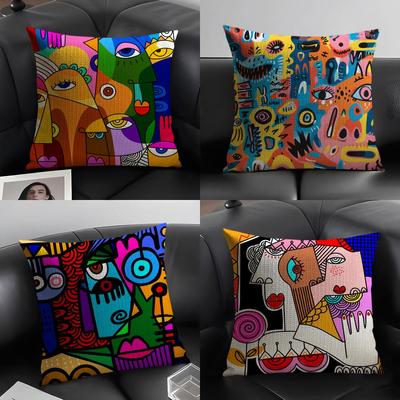 Colorful Abstract Faces Pillow Case Pattern Printed Pillowcase For Living Room Sofa Cushion Cover  Bedroom Decor