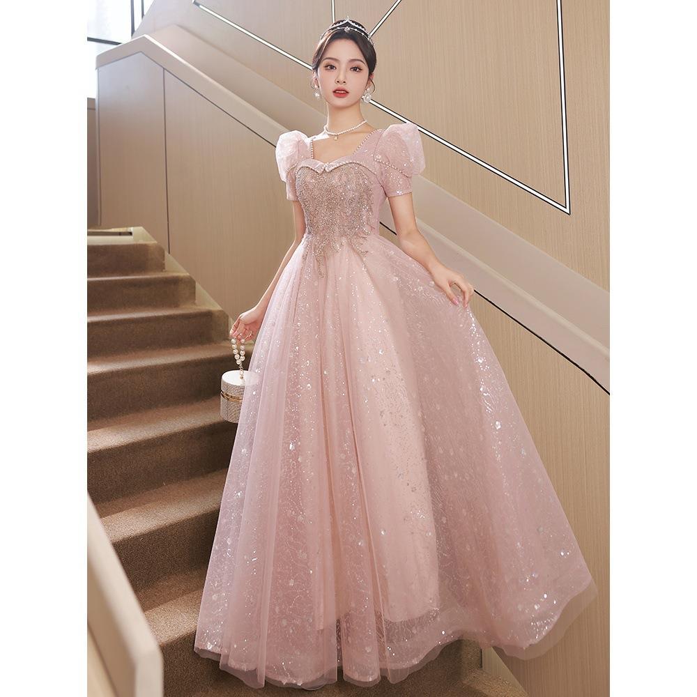 Pink Evening Dress Women's 1011 New Banquet Temperament Light Luxury Niche Style French Fairy Coming-of-age Ceremony Art Test Skirt