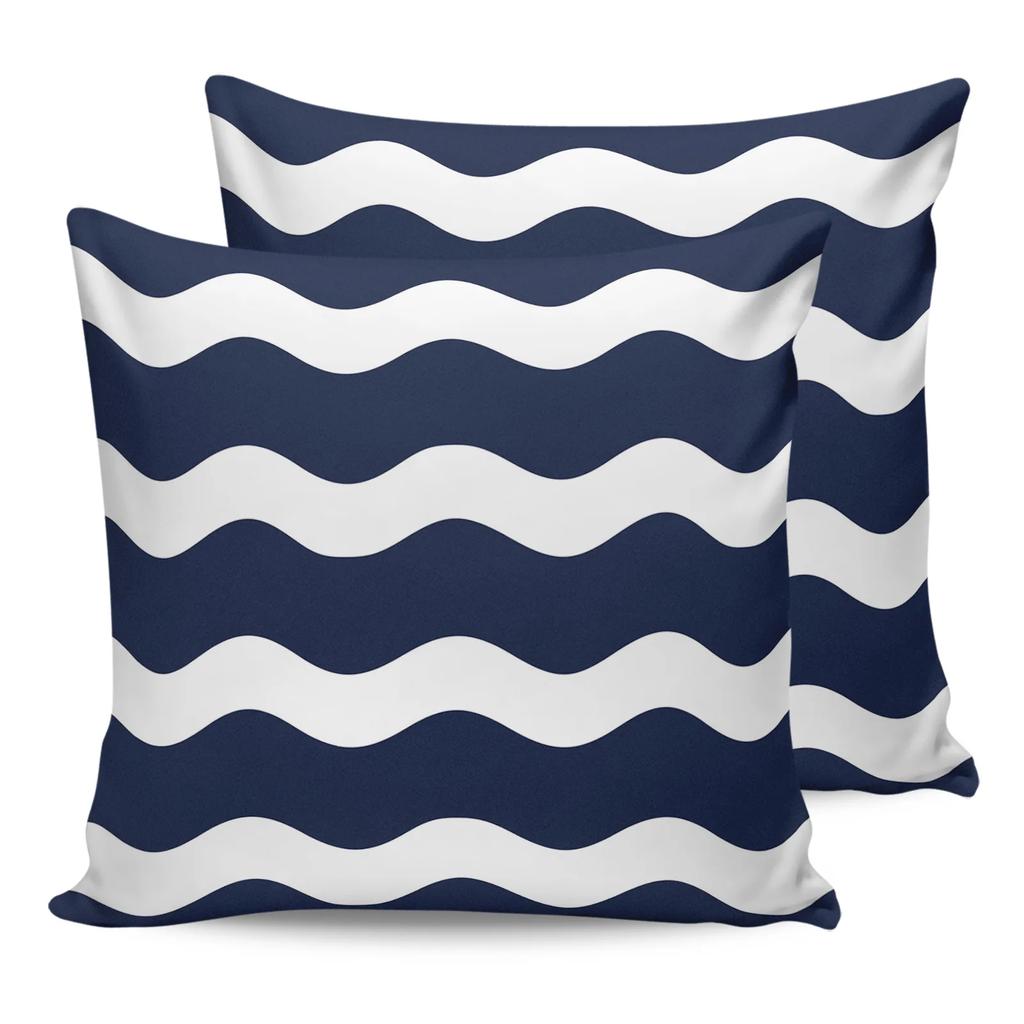Navy Blue White Stripes Waterproof Pillow Cover Home Office Decoration Pillow Case Chair Sofa Cushion Cover