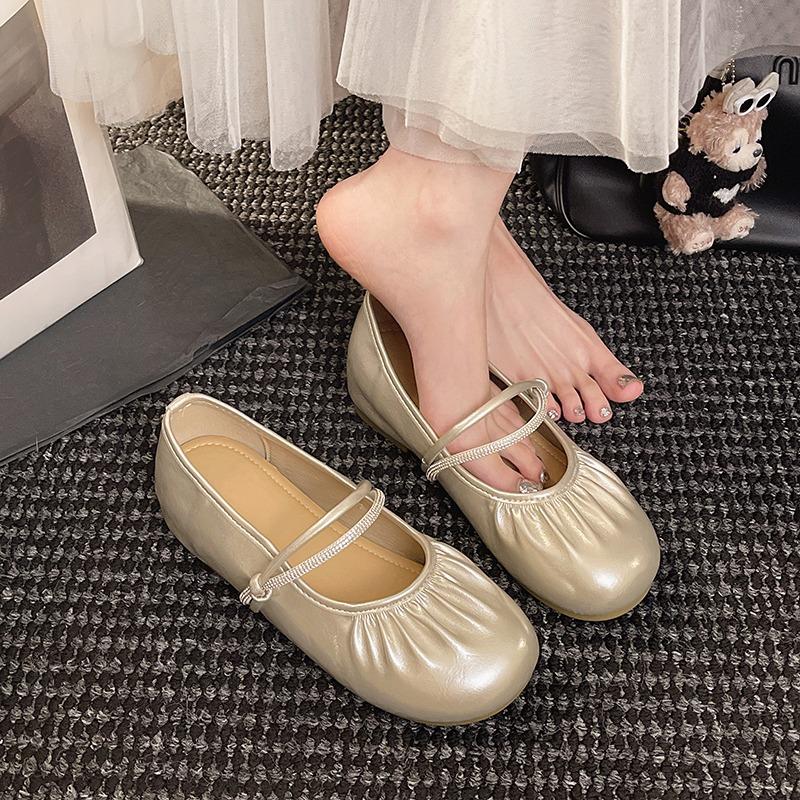 Fashion Pleated Crystal Women Flats Shoes Fashion Shallow Classical Loafers Shoes 2025 New Autumn Casual Sneaker Walking Dress Zapatos