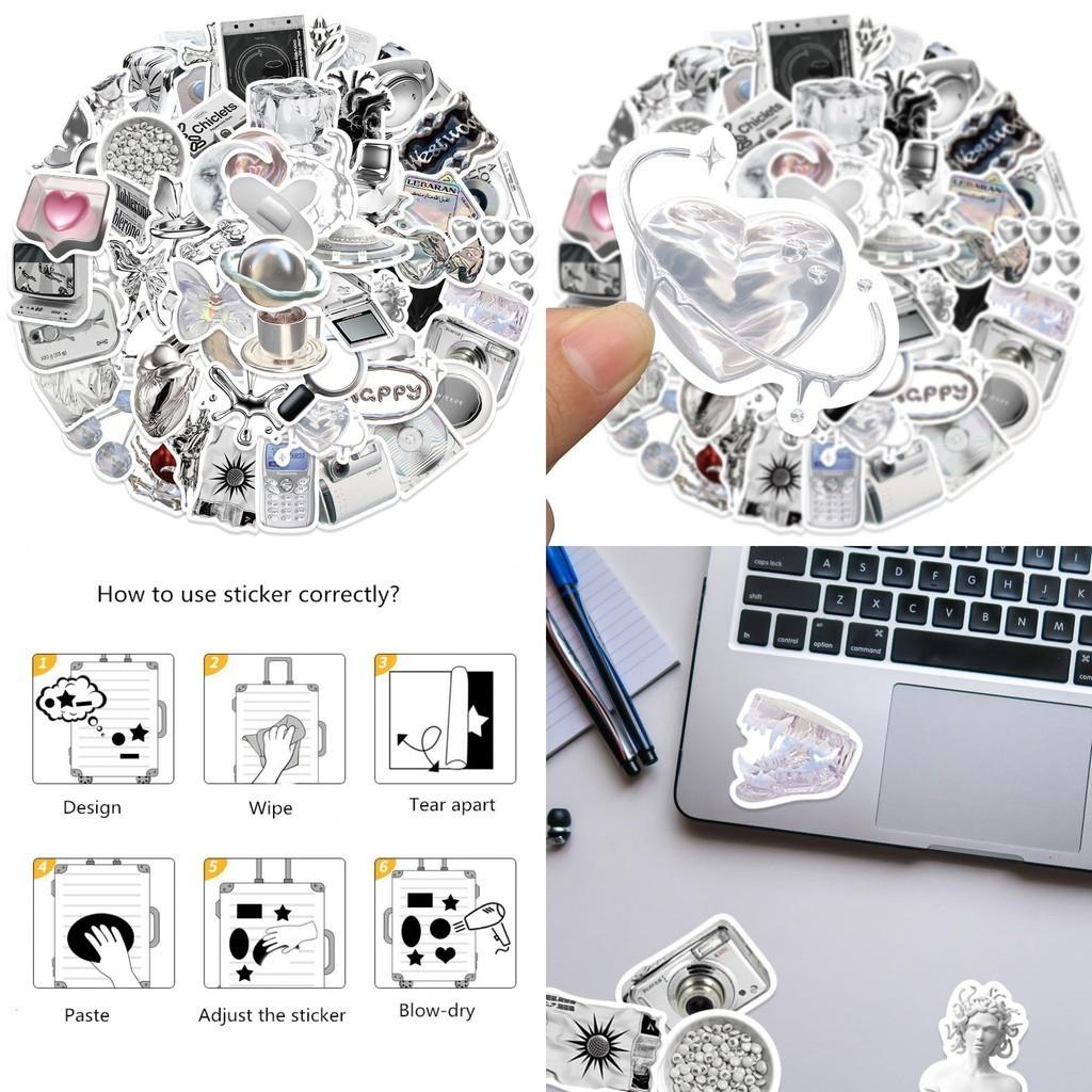 Premium Silver Sulfate Sticker 66 Pieces Of High-quality Pvc Waterproof Decals For Diy Guitar Phone Skateboard And Bicycle Adhesive And Stylish