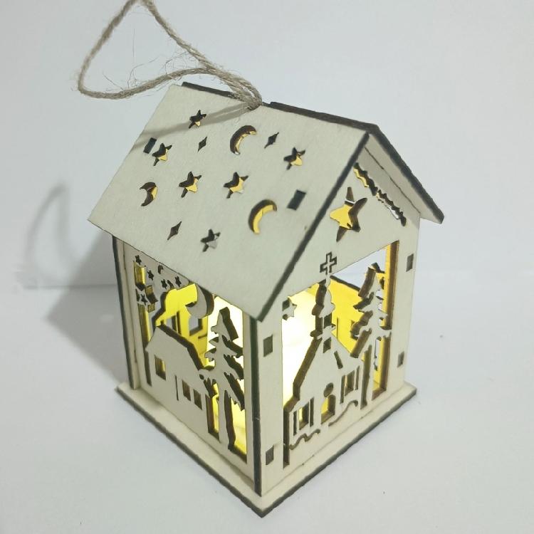 Multicolored LED Light Up Wooden Christmas Cabin Ornament for Tree Decorating Party Homes Decoration