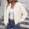 Ladies Zipper Long Sleeve Stand Collar Check Slim Baseball Padded Top Blouse Jacket Coat