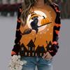 Women's Casual Fashion Halloween Print Long Sleeve Pullover T-shirt Top