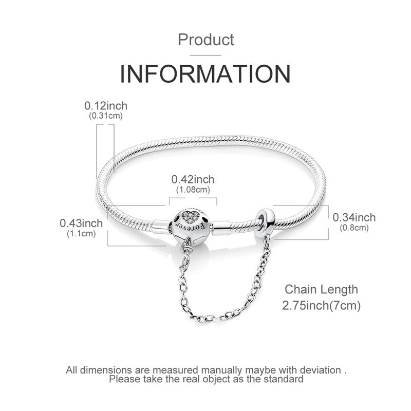 Bracelet 925 Silver Bracelet 17-20CM Love Heart Zircon Original Bracelets Fit Charms Bracelets Jewelry Gifts