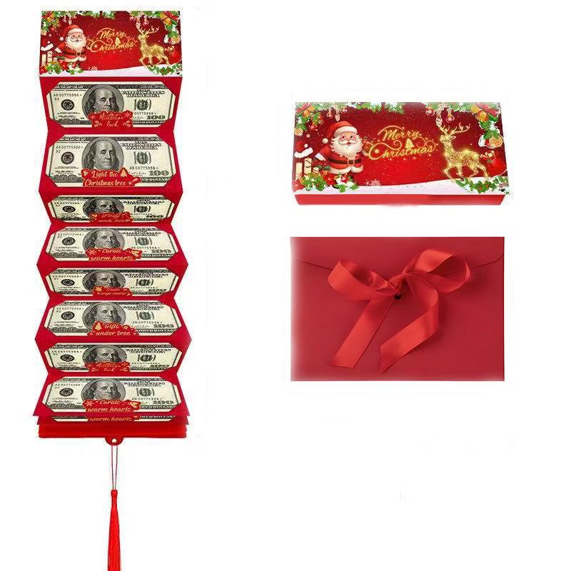 2026 Santa Claus Christmas Money Box with 10 Card Slots - US Dollar Red Envelope Surprise Party Gift