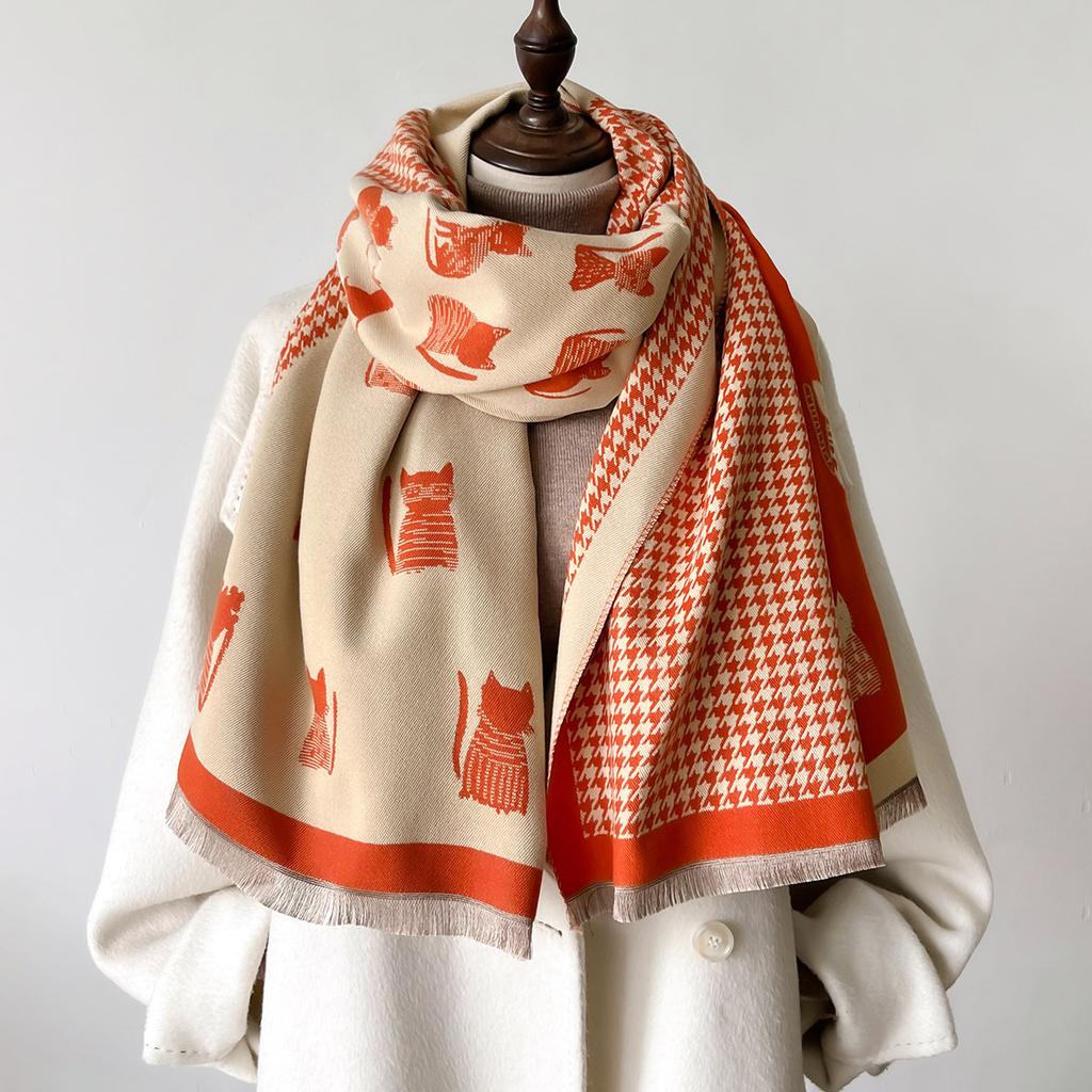 Poncho Luxury Houndstooth Winter Cashmere Pashmina Shawls Lady Wraps Warm Scarves Design Print Female Foulard Stoles Scarf