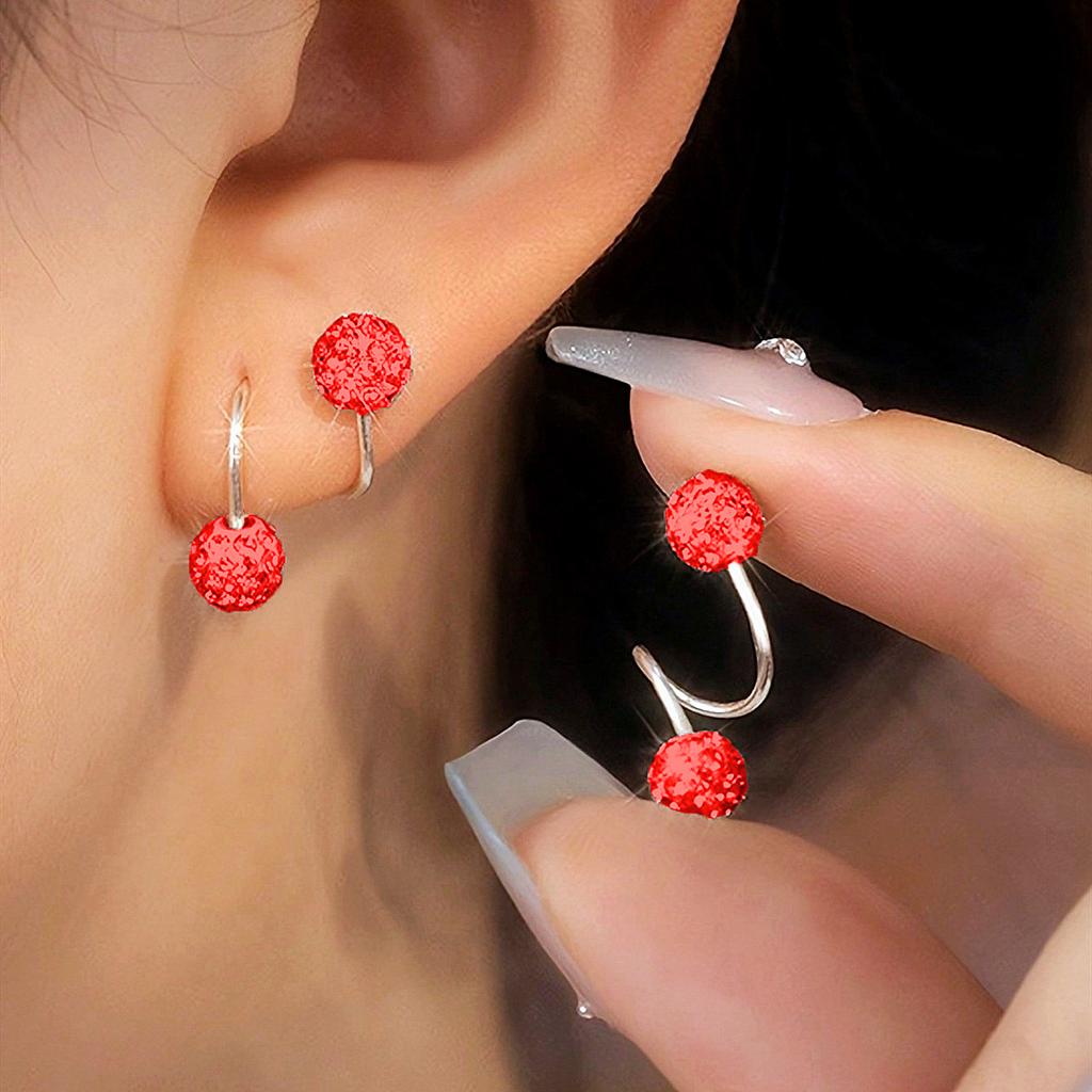 Super flash round bead spring screw stud earrings for women's new design sense niche unique high-end fashion earrings for women