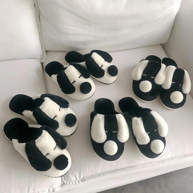Home Slippers Women's Autumn Winter 2025 Plush Warm Unisex House Cotton Shoes Indoor Bedroom Floor Shoes Furry Slides for Women