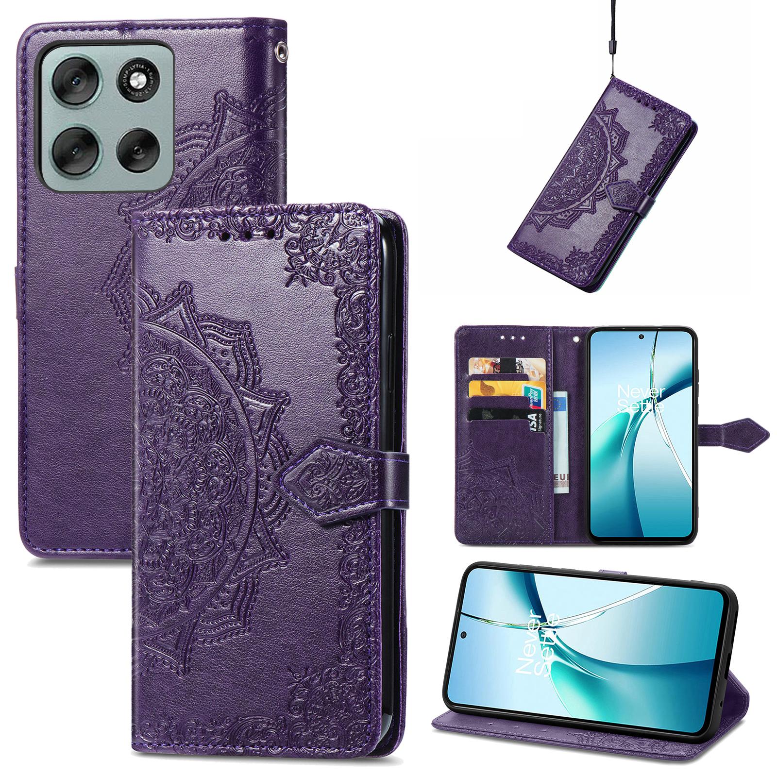 

For Motorola Moto G56 5G Wallet Case Mandala Flower Leather Phone Cover Stand Purple