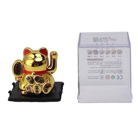 Solar Maneki Neko Waving Financial Luck Improvement Energy Saving Home Ornament Prosperity Business Celebration Opening (Gold)