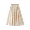 Elegant Lace Mesh Sequin Flower Skirt - Versatile A-line Midi for Autumn/Winter